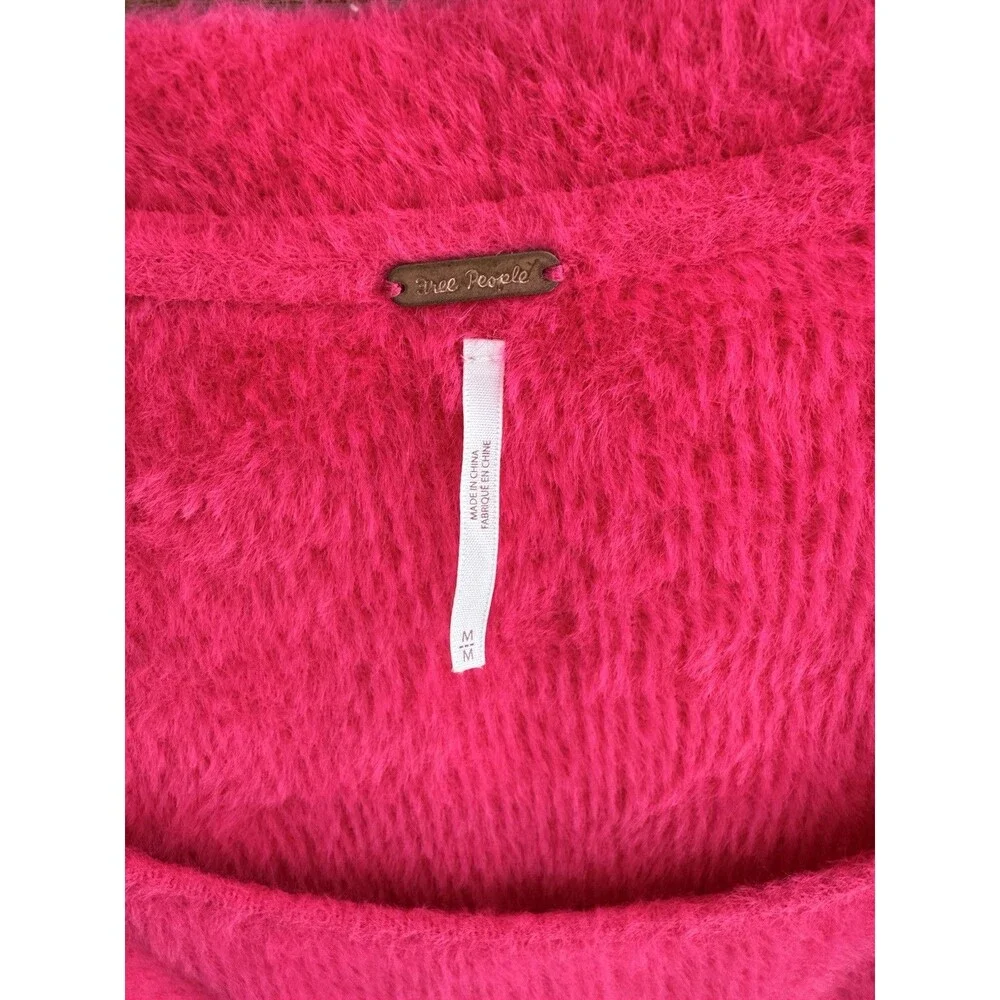 FREE PEOPLE MOONBEAM SWEATER Pink Eyelash Size M Puff Sleeve